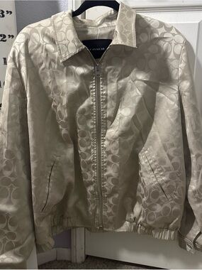 Coach Cream Signature Jacquard Zip Bomber Jacket